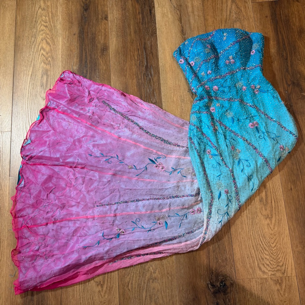Vintage Y2K 100% Silk Beaded Dress Vintage Beaded Dress Silk Dairy Ombré Rainbow - Picture 10 of 17